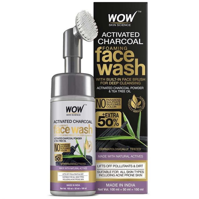 Wow Activated Charcoal Foaming Face Wash With Brush 150ml
